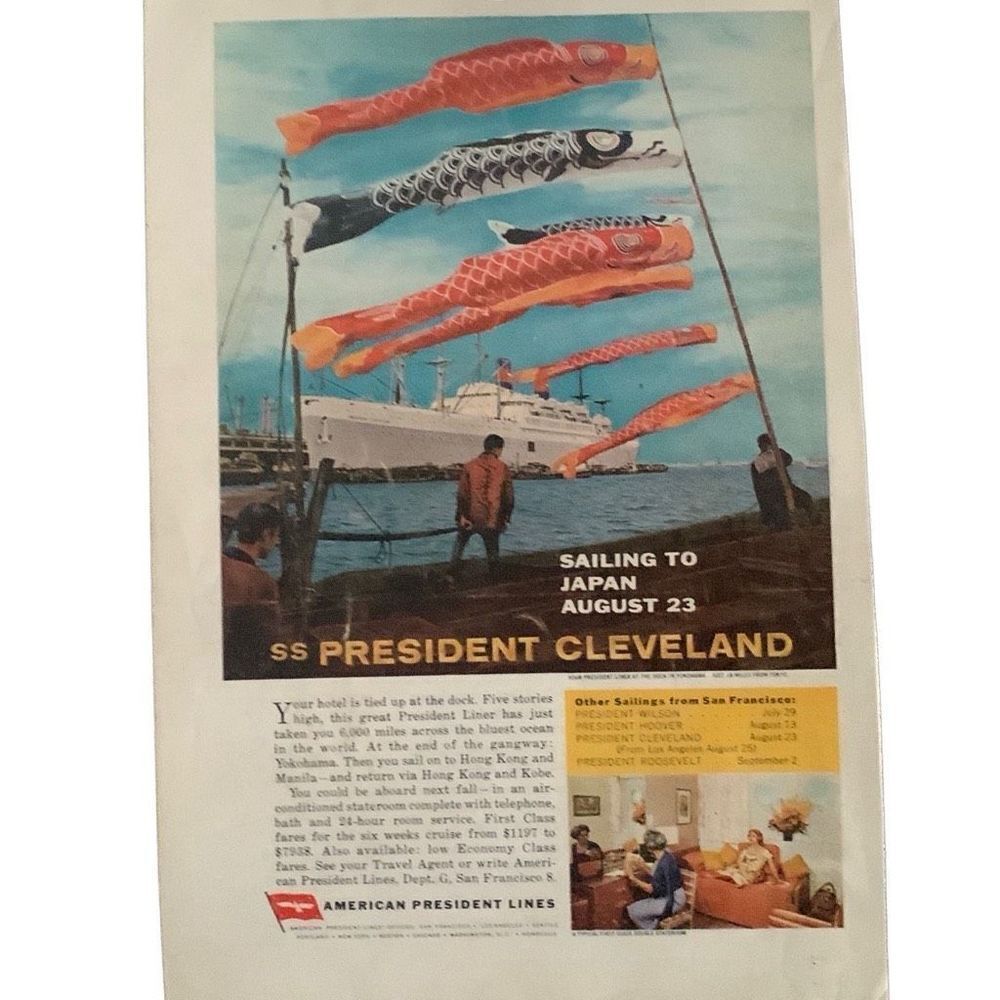 Vintage 1962 American President Lines SS President Cleveland Ad Advertisement